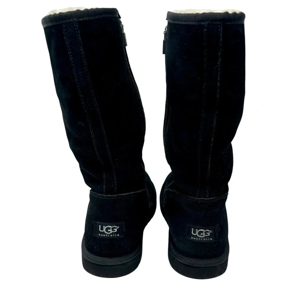 UGG Black Suede Zip Sunshine Tall Boots‎ Sz 6 Shearling Winter Snow Classic 90s